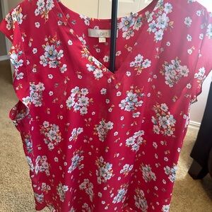 LOFT Vibrant Red Floral Blouse